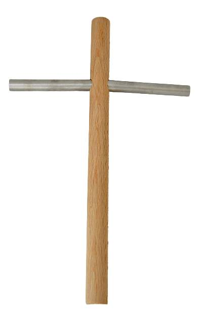 Edelstahl - Kreuz mit Buche Rundholz-Nikolai-Devotionalien,Kreuze